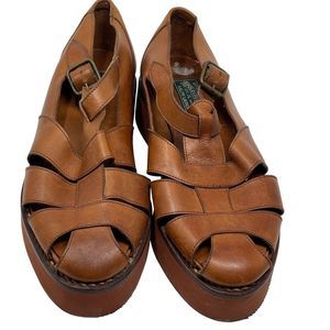 Ralph Lauren Polo Country Vintage 90's Brown Leather Platform Fisherman Sandals